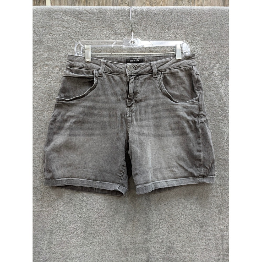 Grunge Denim Shorts Womens 12 Grey Faded Acid Wash Cuffed Casual‎ Denim-TG